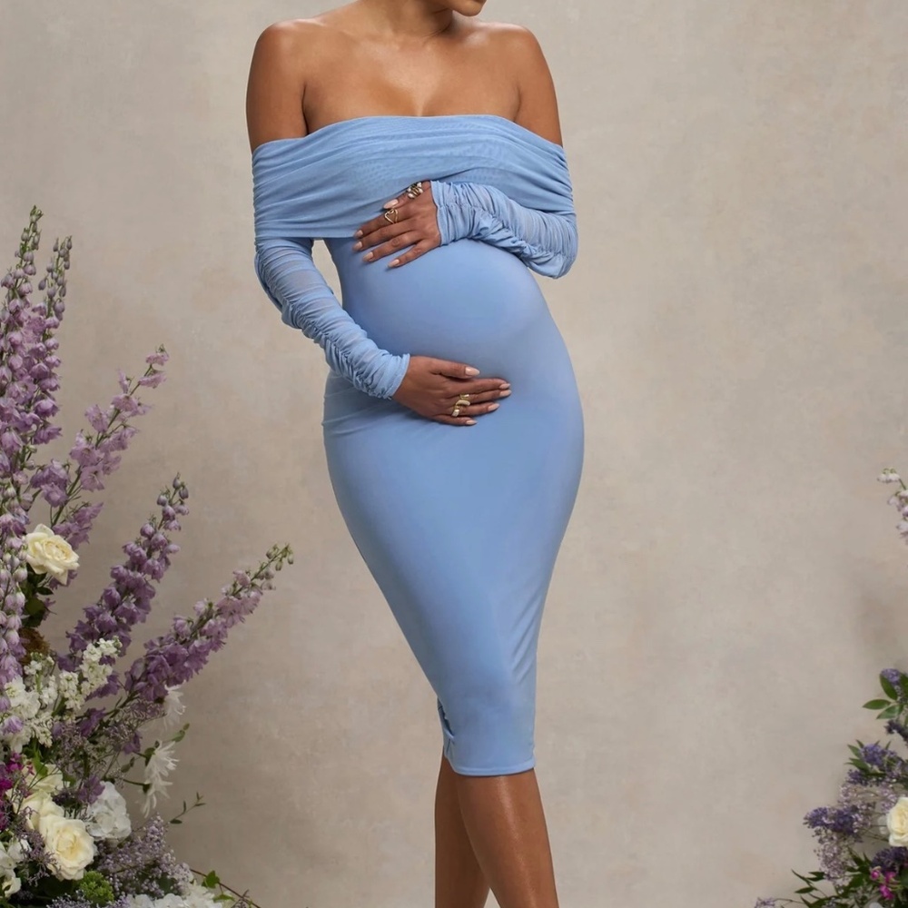 Club London Maternity Ruched Mesh Midi Dress